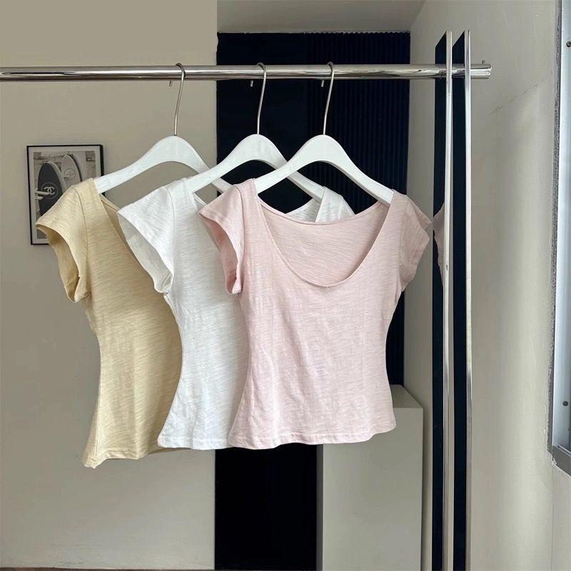 chubby girl plus size women's summer white slub cotton short sleeve T-shirt women's new commuter cotton v-neck loose top wholesale