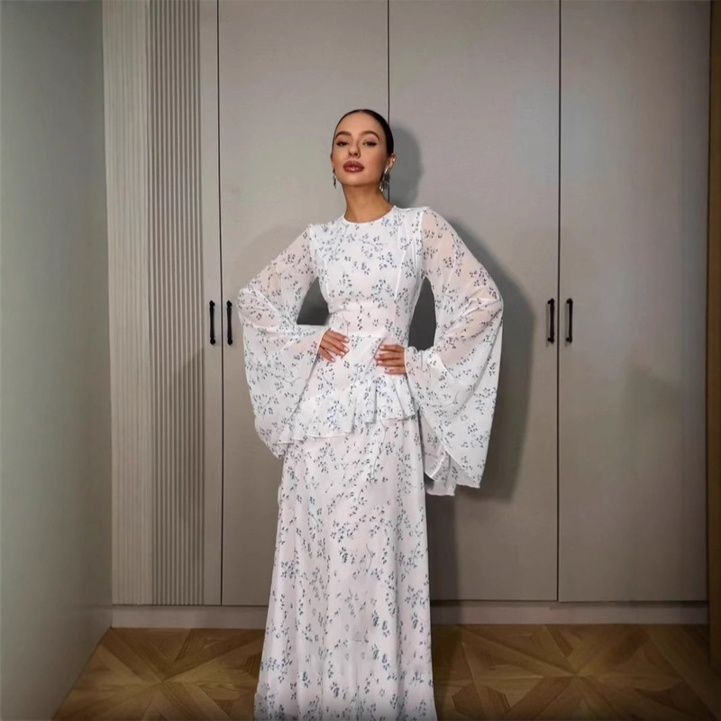 Spring 2025 New European and American Cross-border Floral Elegant Elegant Long Sleeve Soft Sweet Long Dress Comfortable dress Women