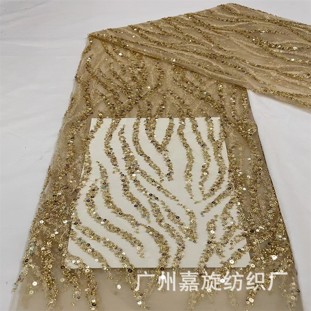 Cristal tubo onda patrón de lentejuelas malla de tela de encaje vestido de novia etapa desgaste moda tela JX2433