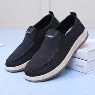 Old Beijing Cloth Shoes Men's Autum Breathable Soft-Soled Cloth Shoes Black Casual Canvas Shoes One-Legged Comfortable Lazy Men's Shoes