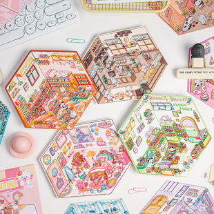 Cross-border for fairy tale town miniature three-dimensional cartoon landscape diy stickers 3d scene hand account stickers wholesale