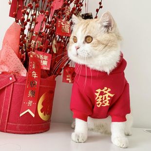Fleece-Lined and Thickened Cat Clothes for the New Year, Pet Ragdoll British Shorthair Kitten Red Festive Autumn and Winter Clothing Wholesale New Year Style