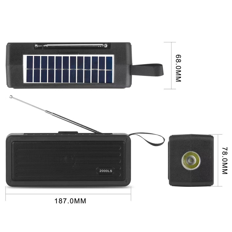 2000LS太阳能无线蓝牙音箱跨境FM收音机多功能手电筒便携式户外收音机非洲外贸蓝牙音响详情1
