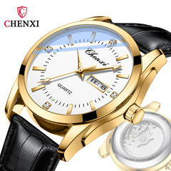 Live Dawn Double Calendar Transparent Bottom Fake Mechanical Fashion Business Watch Diamond-encrusted Luminous Belt Quartz Watch for Men