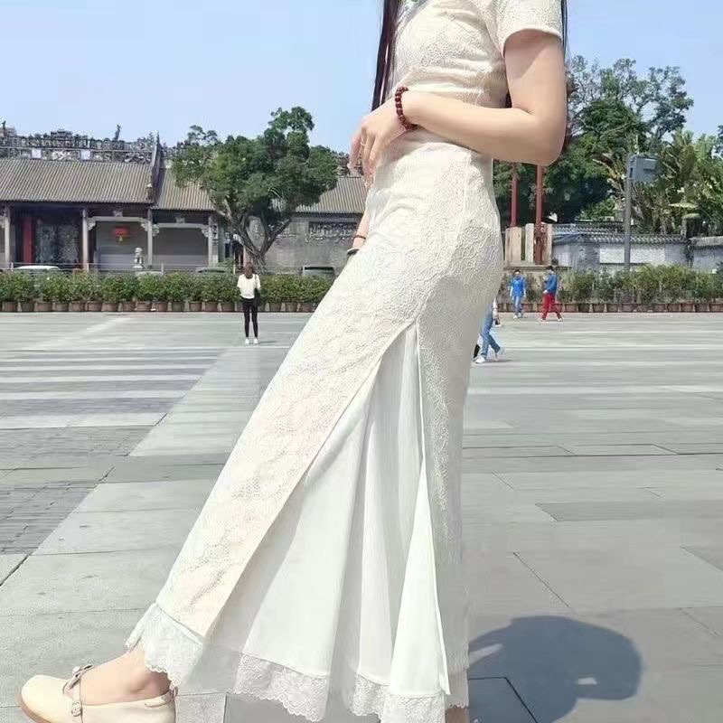 ペチコート、ボトムスカート、重ね着チャイナドレス、漢服馬面スカート、新中国風スカート、レースで肉感カバー、シンプル卸売|undefined