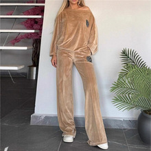 2025欧美跨境爆款女装春秋金丝绒圆领蝙蝠袖上衣休闲时尚两件套