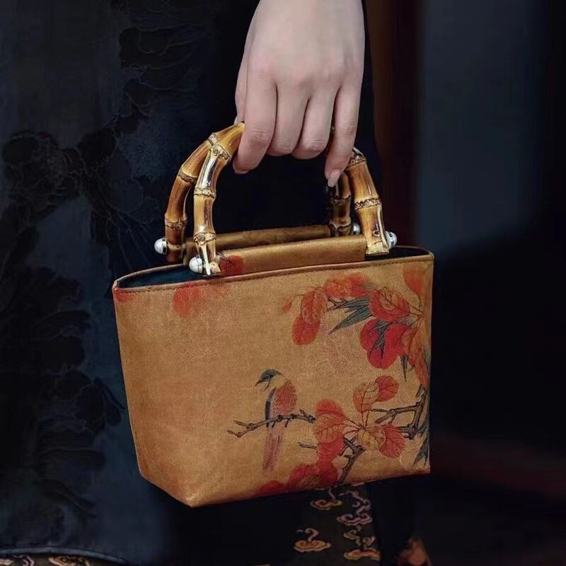 OrigINal Design Xiangyun Gauze Bamboo Cheongsam Handbag New ChINoiserie National Style Retro Han Dynasty Bamboo Handle Handbag for Women In