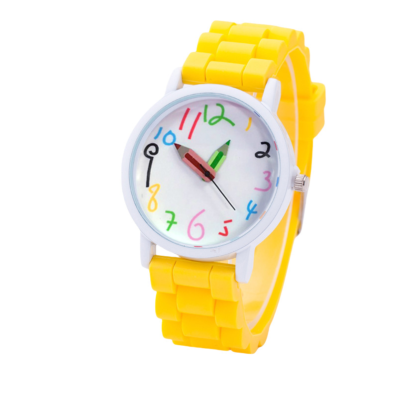 Cartoon Digital Pencil Student Women's Cute Jelly Color Silicone Band Quartz Watch_voghion.com