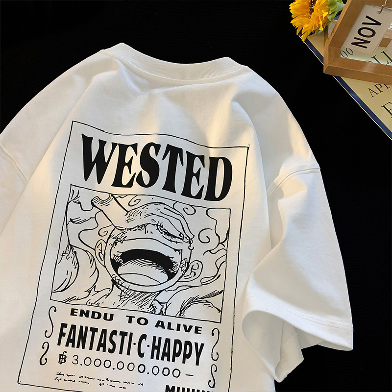 Luffy Printed Cotton Short-sleeved T-shirt Men's Round Neck Heavy plus size Loose Casual Half-sleeved Clothes for Teenagers Luffy Printed Cotton Short-sleeved T-shirt Men's Round Neck Heavy plus size Loose Casual Half-sleeved Clothes for Teenagers
