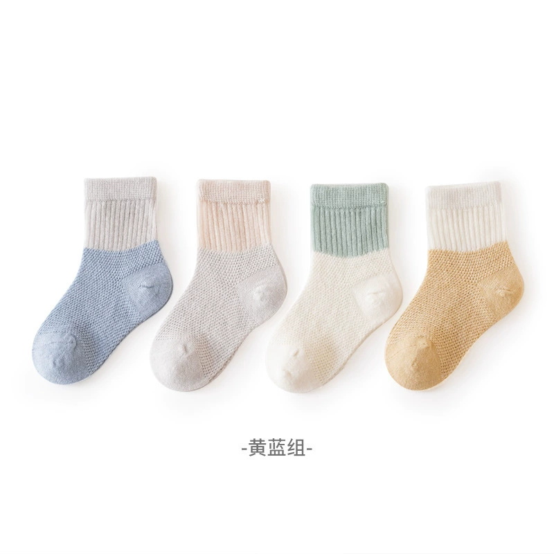 Детские летние цветные дышащие хлопковые knee socks, середина длины, хлопок с хлопковым ворсом, оптом