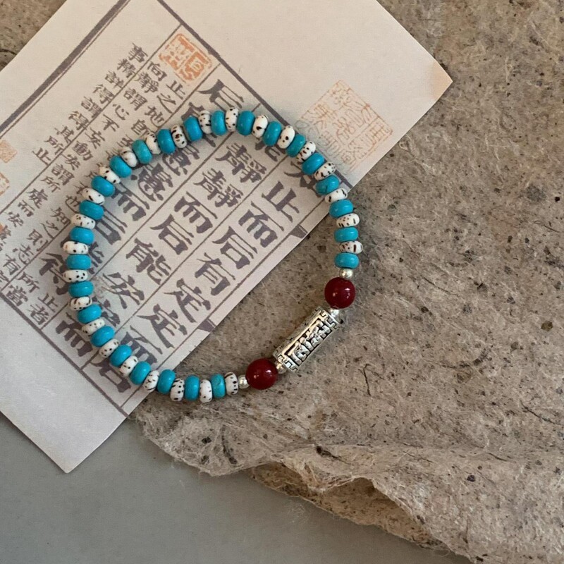 999 Pure Silver Fortune-Bringing Long Tube Bodhi Turquoise Bracelet 2026 Vintage Stylish Elastic String Beaded Jewelry