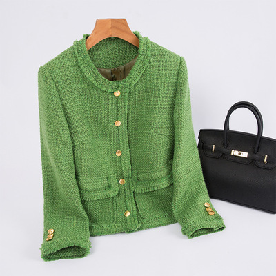 Gao Ke 2022 Autumn and winter new pattern Retro green Small fragrant wind Tweed weave coat jacket