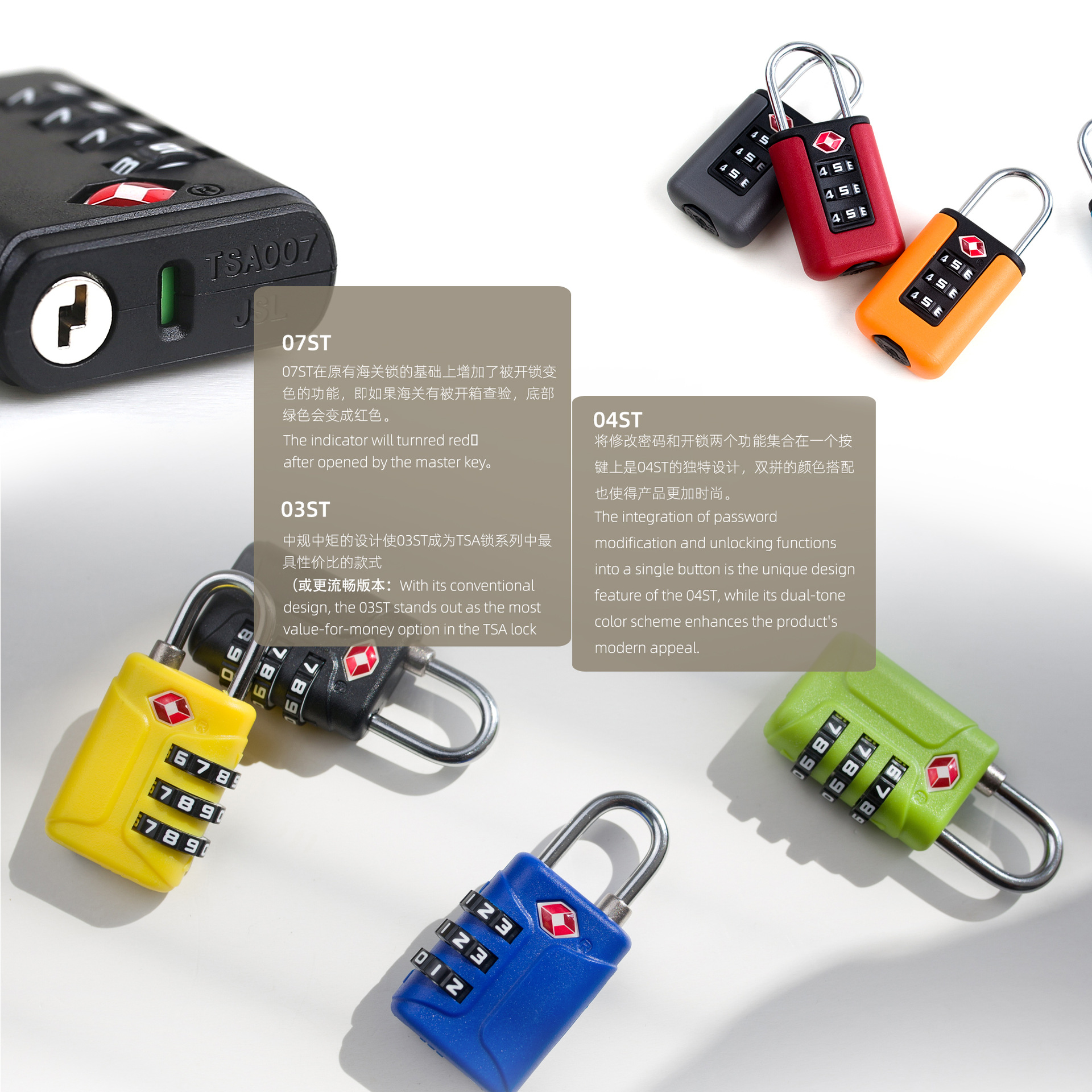 [Impuestos incluidos] Recordatorio de desbloqueo TSA Cerradura de aduana Cerradura ABS Equipaje Armario de gimnasio Candado de contraseña Cerradura de contraseña