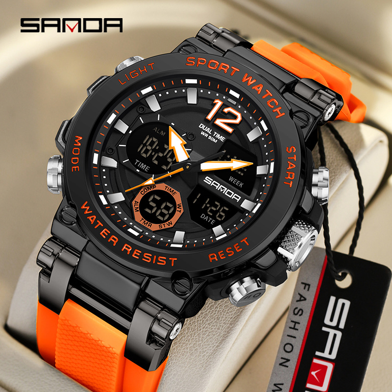 SANDA reloj electrónico de metal con caja de moda multifuncional reloj de hombre nocturna impermeable al aire libre reloj de pulsera deportivo 6178