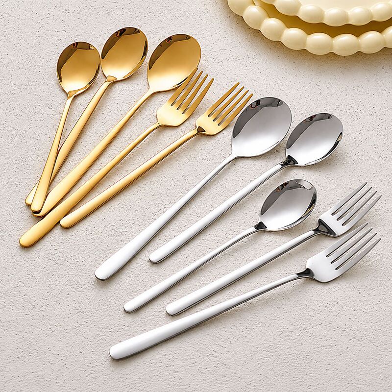 Stainless Steel Tableware, Korean-Style Spoons and Forks, High-End and Exquisite Western-Style Tableware Set, Household Long-Handled Soup Spoon, Eating Spoon Stainless Steel Tableware, Korean-Style Spoons and Forks, High-End and Exquisite Western-Style Tableware Set, Household Long-Handled Soup Spoon, Eating Spoon