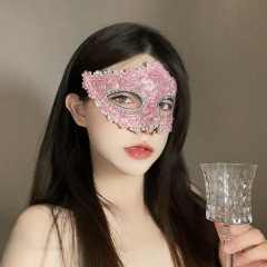 ピンクの恋人仮面舞踏会ハーフフェイスマスクホリデーパーティーレースパターンマスク大人と子供のアイマスク