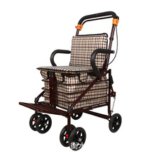 老年人手推车代步可折叠带座椅可坐购物买菜四轮助行器助行车便携
