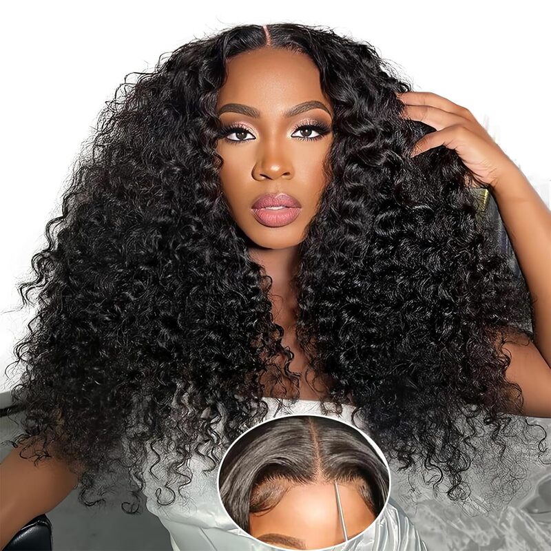 Cross-Border Wigs for European and American Women, Medium-Parted Long Curly Hair, Black Real Human Hair Wig, Lace Jc Human Hair