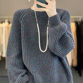 新款加厚针织慵懒风女秋冬宽松外穿韩版繁星微闪金丝AB花纱毛衣