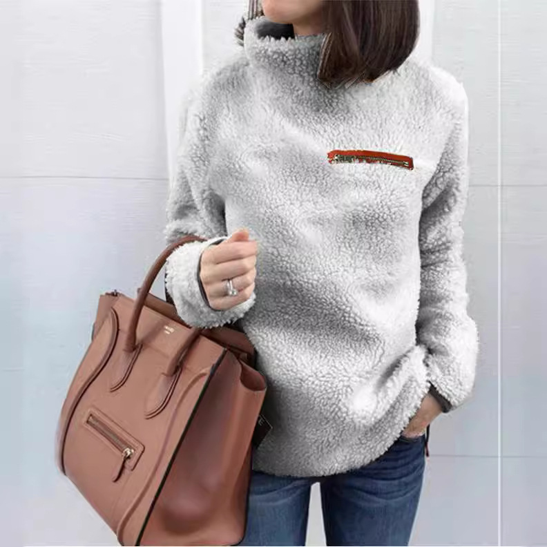 Foreign Trade Supply 2025 Herbst Neuer Pullover Europäische und amerikanische Damenmode Reißverschluss Stehkragen Top_voghion.com