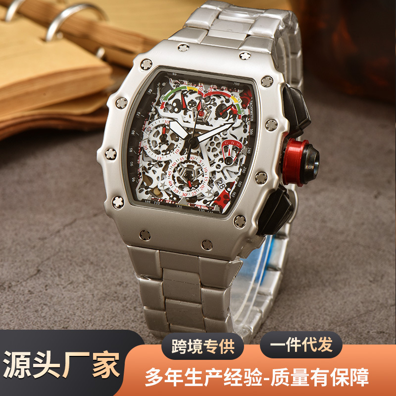 New Barrel-shaped Steel Band Quartz Watch Six-pin Running Seconds Fashion Business Watch in stock Men's Wristwatch Wholesale New Barrel-shaped Steel Band Quartz Watch Six-pin Running Seconds Fashion Business Watch in stock Men's Wristwatch Wholesale