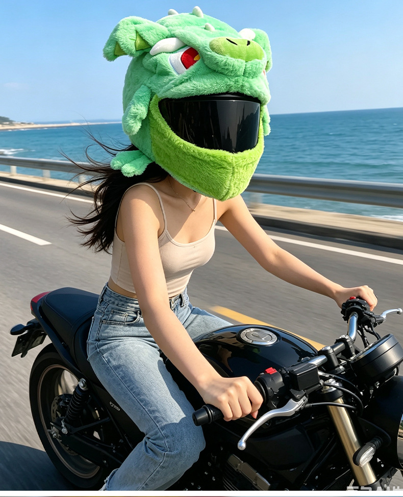 Cross-border full-face helmet plush cover, outdoor cycling and motorcycle riding, funny mask, cartoon plush helmet cover