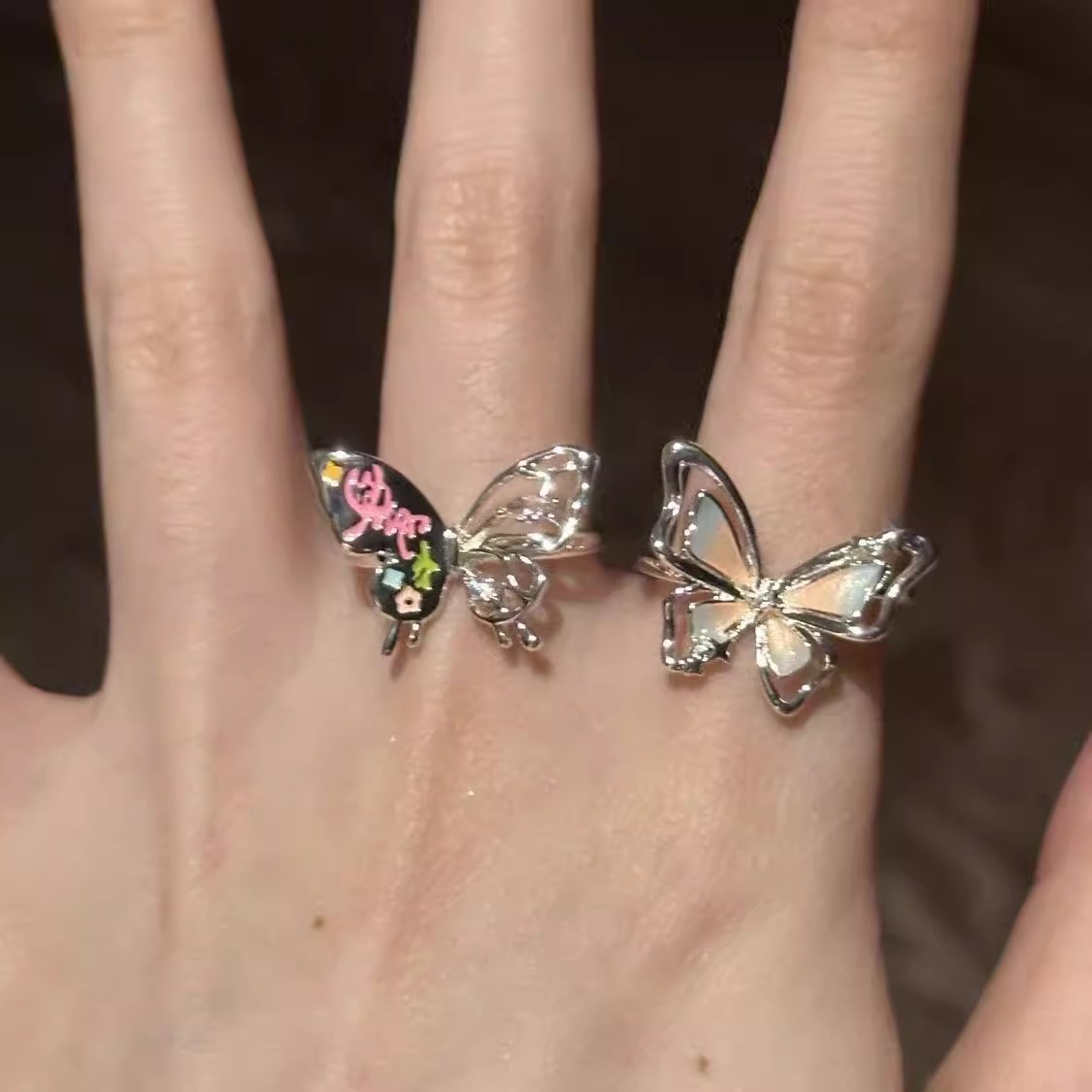 Colorful Butterfly Graffiti Ring For Women Adjustable Enamel Band_voghion.com