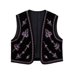 ZR foreign trade wholesale European and American style women's clothing French short V-neck beaded embroidered velvet vest 6895232