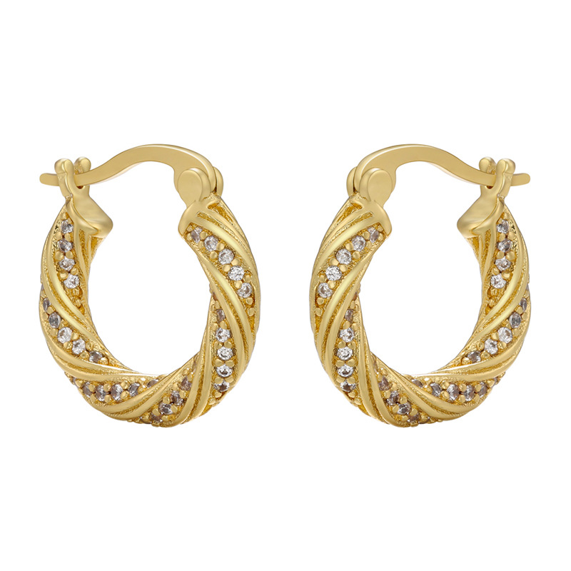 Fashion Twist Copper Gold Plated Zircon Earrings 1 Pair