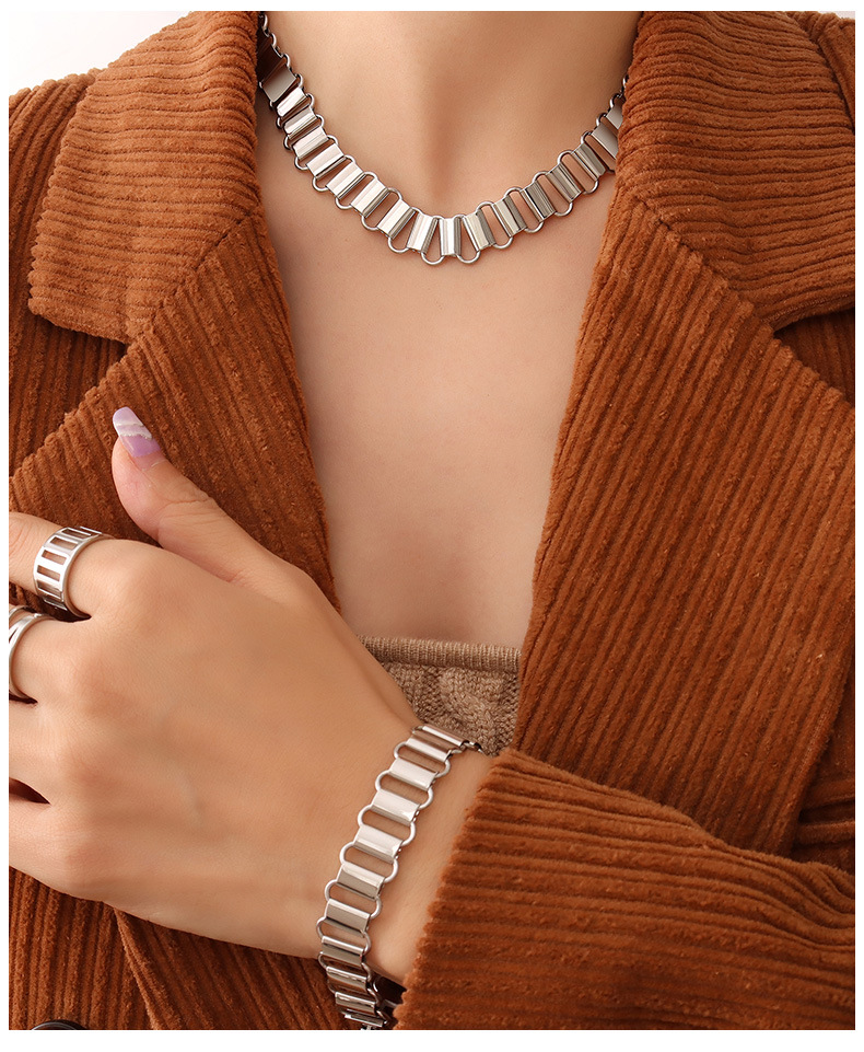 Necklace Bracelet Ring Hollow Splicing Titanium Steel Wholesale