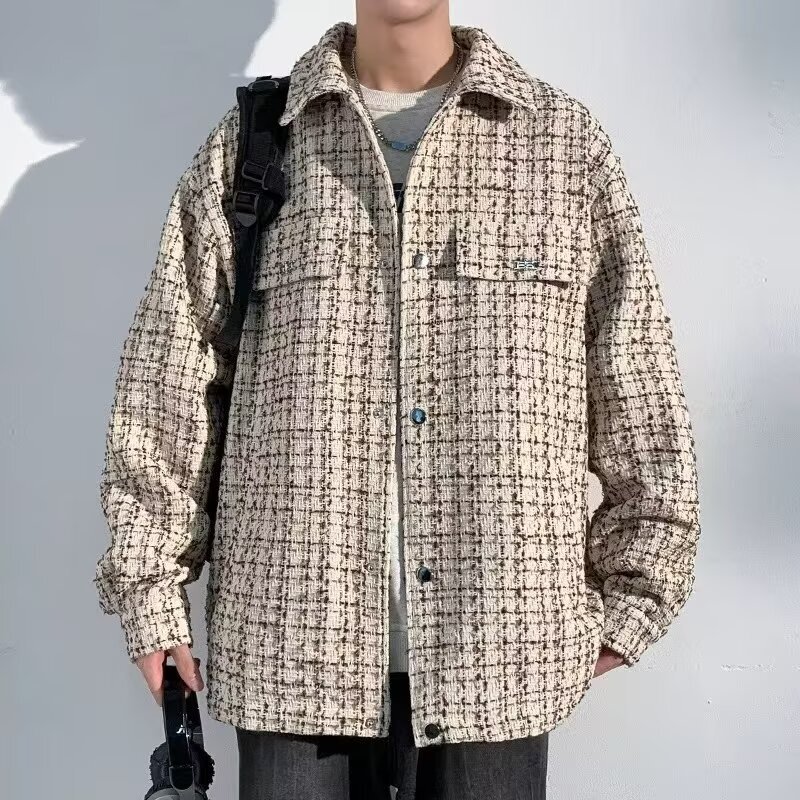Early Autumn Korean Style Wear Small Chanel Style Jacket suit High-end Autumn Men's Wear with a Set of Tweed Jacket