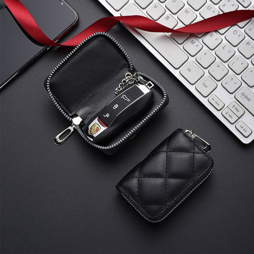 Diamond grid multi-functional key pouch car zipper large capacity universal men's hand-held home key lock pouch storage case