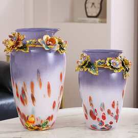 中古玉质万花工艺琉璃花瓶客厅博古架摆件家居样板间酒店美感装饰