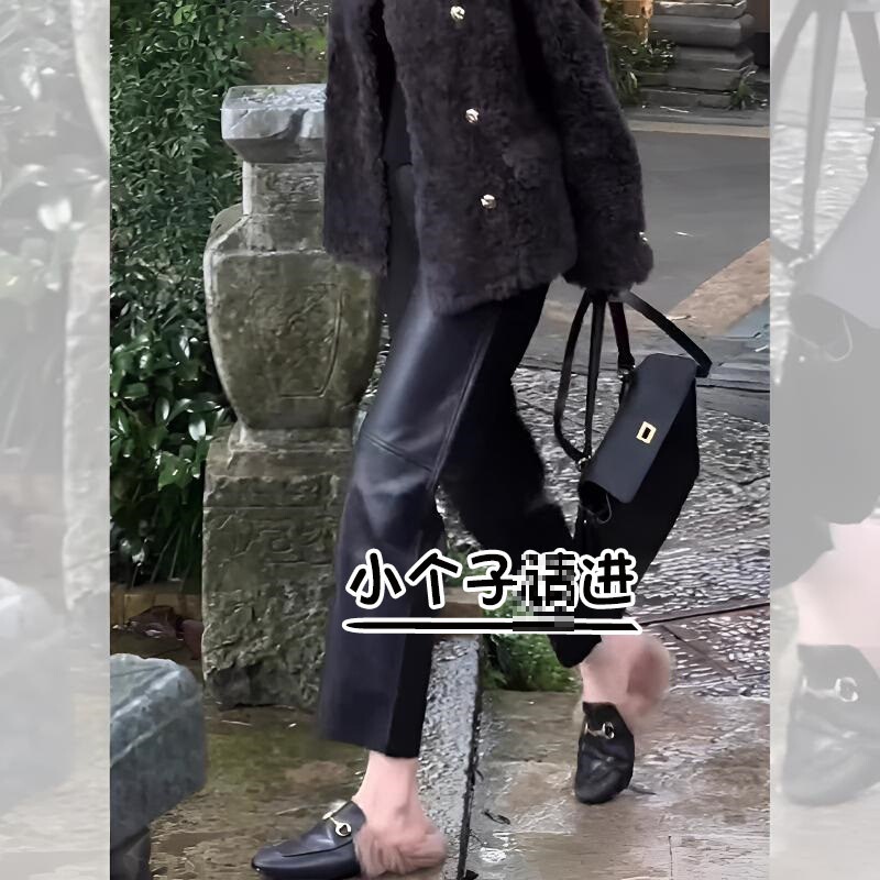 Soft Faux Leather Loose-Fitting Elastic Waistband Straight-Leg Cropped Leather Pants for Petite Women Casual Pants Soft Faux Leather Loose-Fitting Elastic Waistband Straight-Leg Cropped Leather Pants for Petite Women Casual Pants