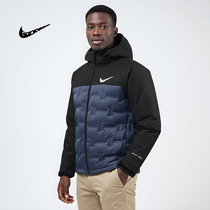 Cross-Border Graphene down Jacket Men's Winter New Hooded Warm Color Matching Casual Sports White Duck down Fashion Jacket