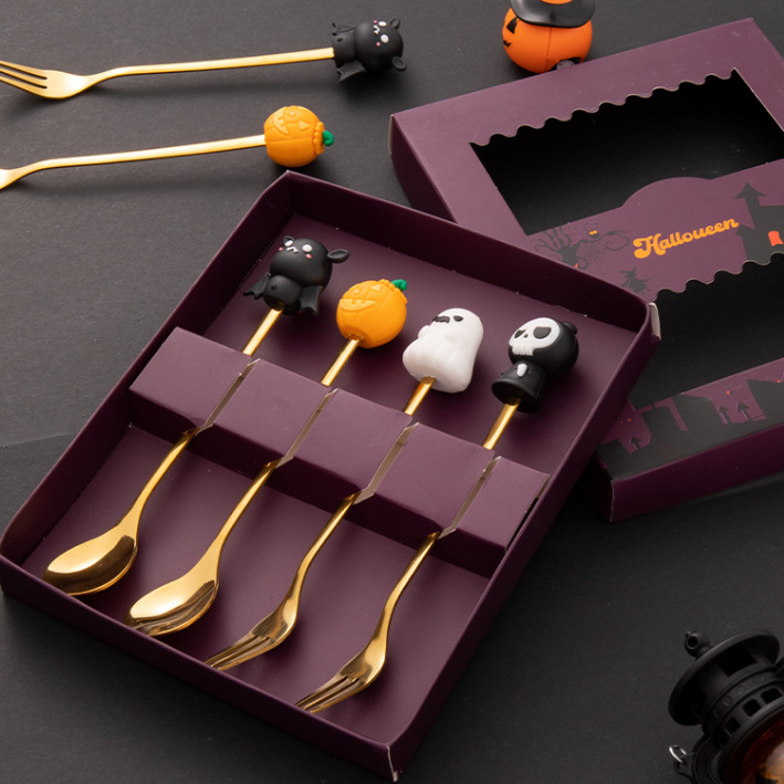Cross-Border Stainless Steel Cutlery Set Creative Halloween Doll Spoon Gift Box High-Value Coffee Spoon Fruit Fork