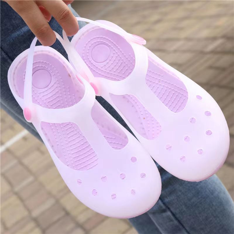 Printed Croc Shoes Women's Summer Beach Shoes Non-Slip Soft Sole Women's Jelly Sandals Girls' Colorful Flat Heels
