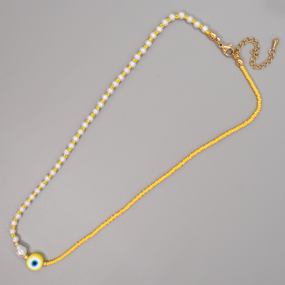 Fashion Simple Bohemian Style Imitation Pearl Colored Glass Beaded Necklace