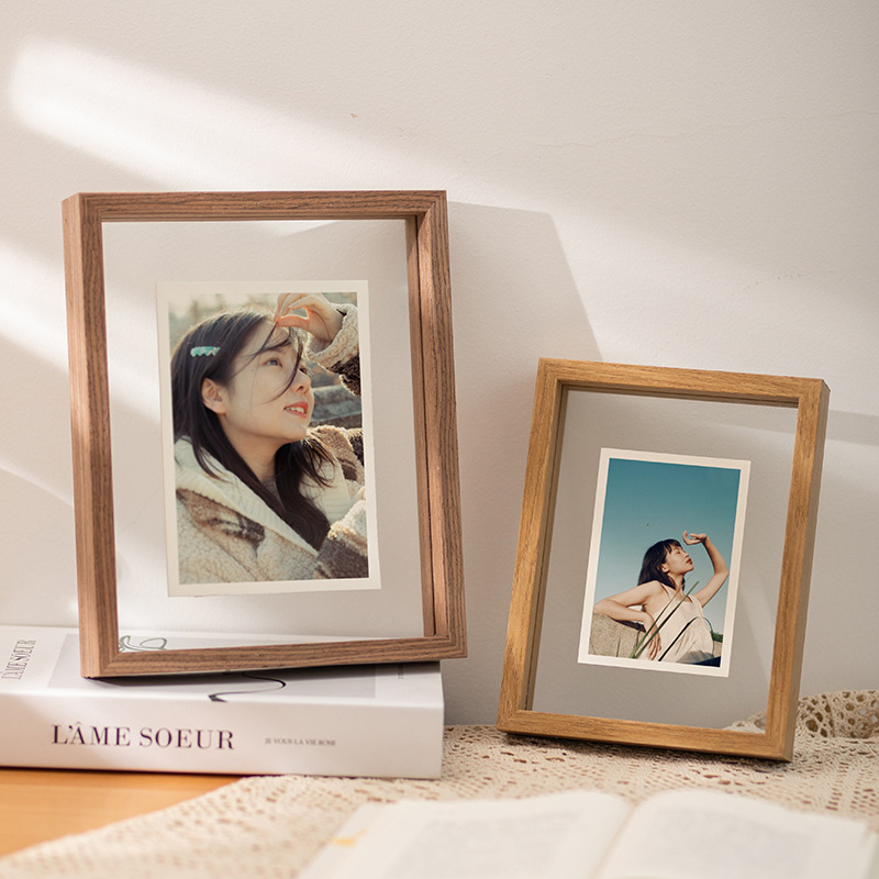 Two-sided glass photo frame, 67-810 inches square leaf photo display frame, European style wooden photo frame, DIY