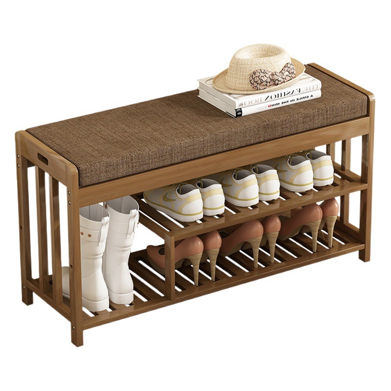 Cambiador de zapatos taburete de madera maciza puerta del hogar sentado taburete del zapato del hogar del gabinete del zapato taburete integrado suave cojín puerta zapato estante