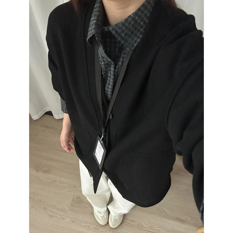 Japanese Retro Lazy Style Jacket for Men and Women, Autumn Cleanfit Cardigan, V-Neck Sweatshirt, High-End Cool Jacket