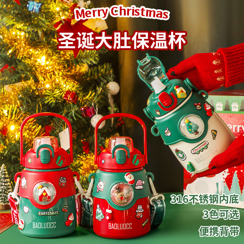 BAOLUOCC Christmas belly thermos 316 stainless steel children's cute kettle large capacity outdoor portable large