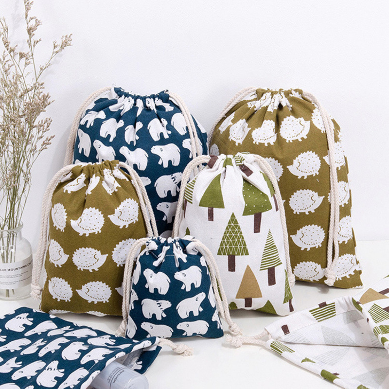 厂家直供现货印花棉麻布束口袋 旅行整理衣物礼品抽绳收纳袋