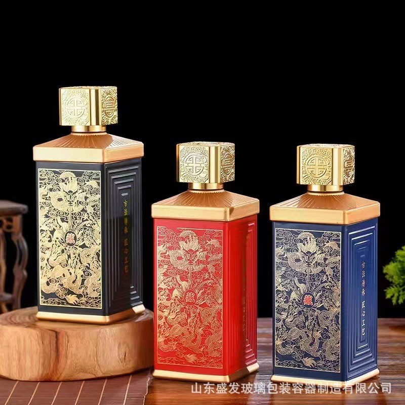 新款方形白酒玻璃一斤装原浆玻璃酒瓶500ml加厚密封型白酒玻璃瓶