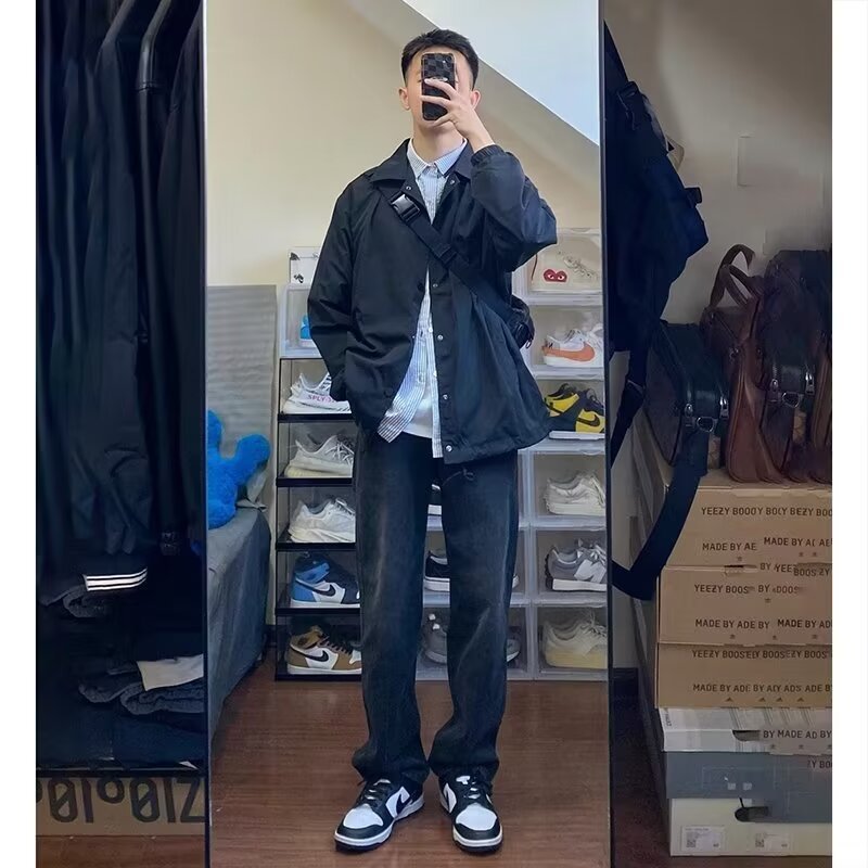 Pantalones vaqueros elásticos viejos lavados de la calle americana primavera y otoño pantalones largos de estilo vibe rectos de moda