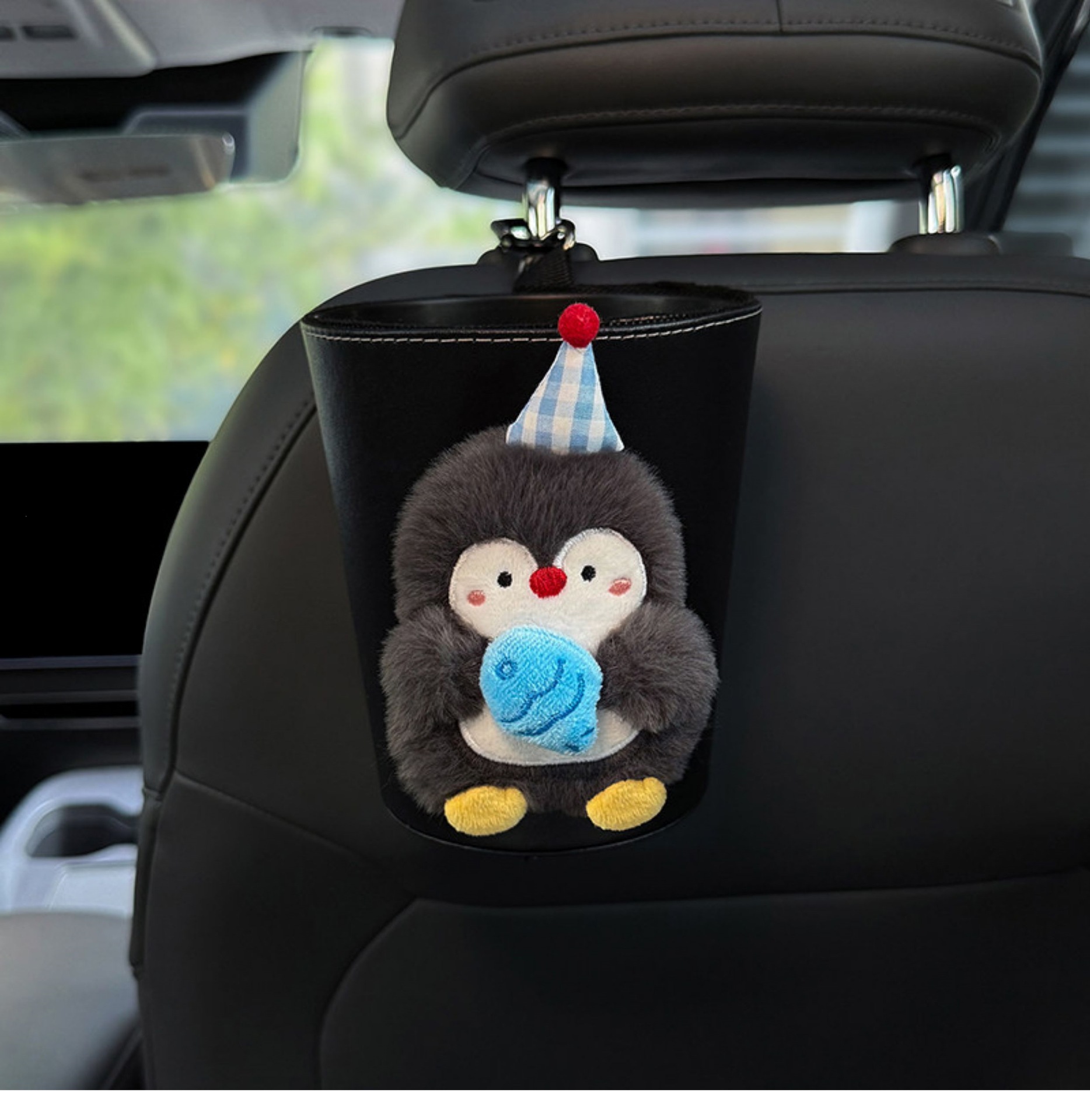 2026 New Penguin Car Trash Bin and Tissue Box 2-in-1 Front and Rear Seat Tissue Hanging Bag Cute Car Storage