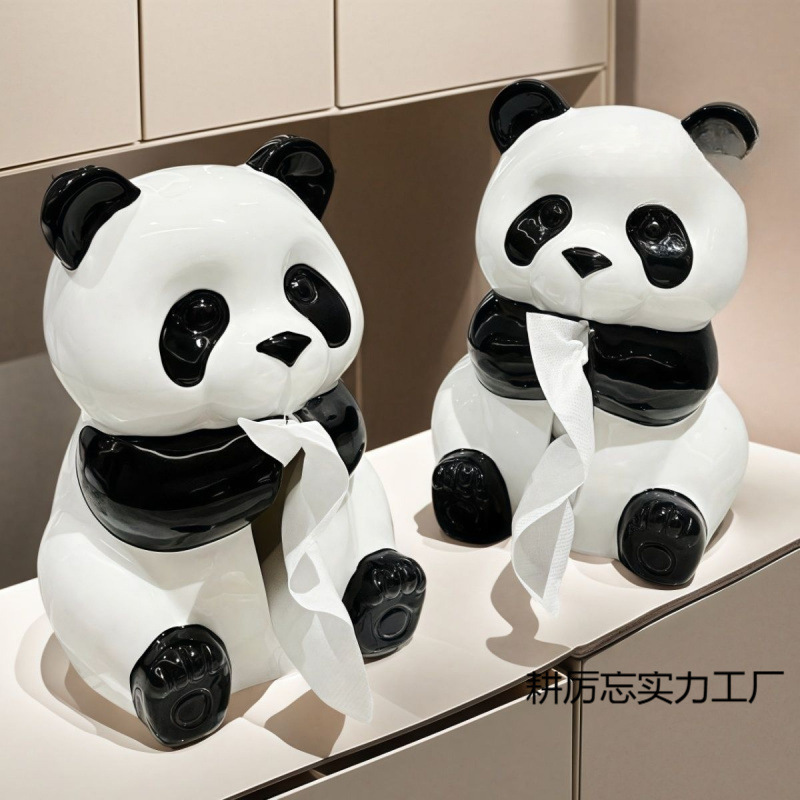 かわいいパンダのティッシュボックス、リビングルームのライトラグジュアリーで見栄えの良いナプキンボックス、ビニールティッシュボックス、クリエイティブなコーヒーテーブルの装飾品|undefined