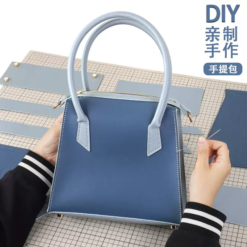 新款复古拼色女士手提包手工编织包包时尚复古大容量拼色手提包