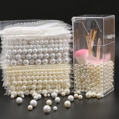 Non-porous round white beige imitation pearl small loose beads diy handmade glue filling accessories materials decorative accessories
