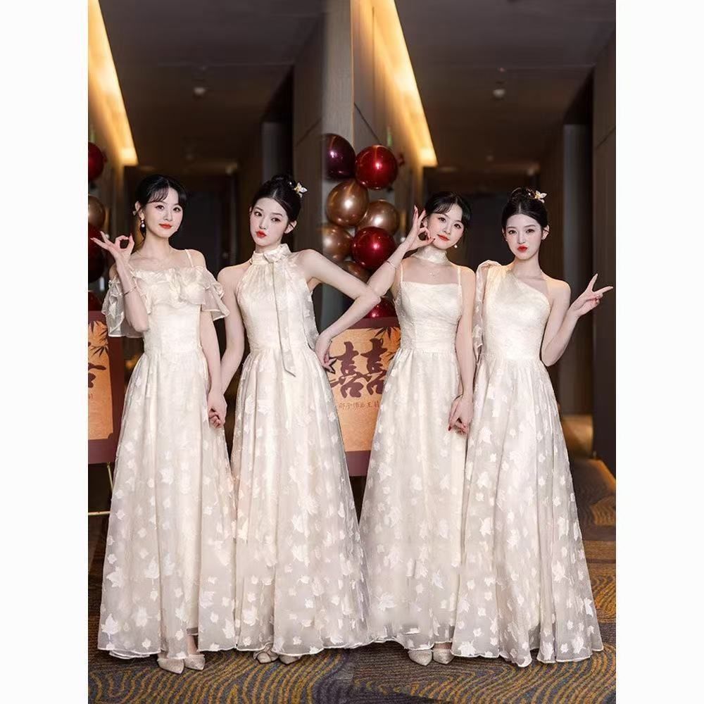 Champagne Color Bridesmaid Dress Female Niche Wedding Wedding Bridesmaid Group Graduation Dress Female 2025 New Fairy Spirit